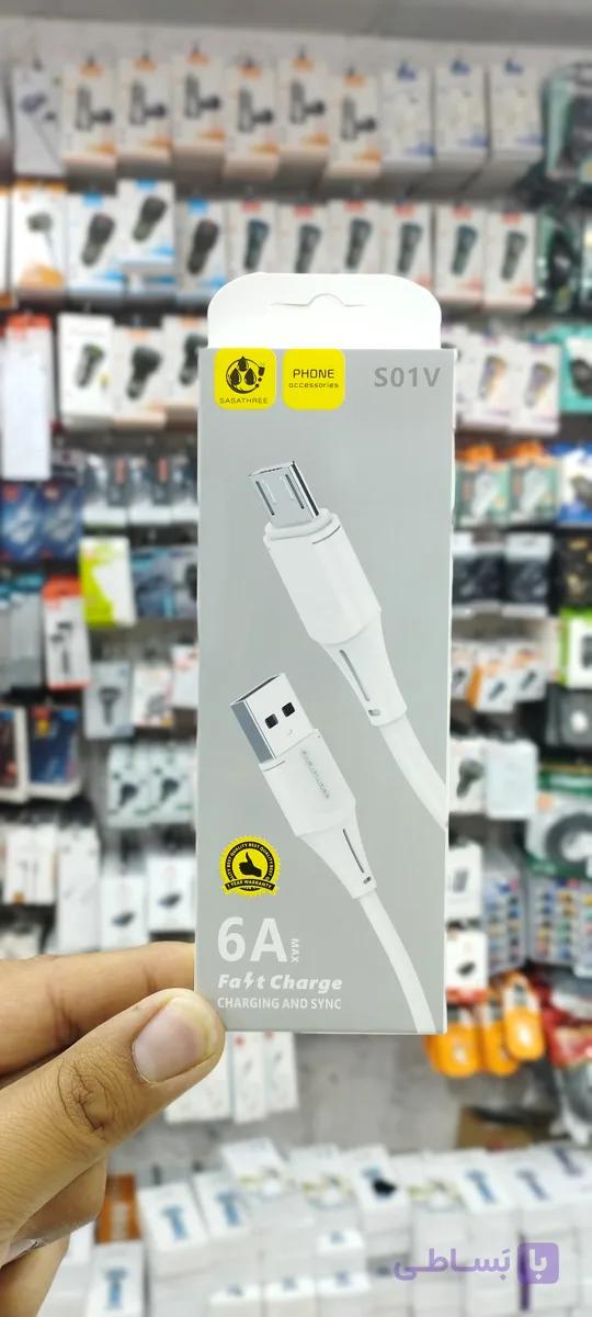 کابل Micro USB مدل SV01 برند SASATHREE | فست شارژ 6 آمپر، یک متری