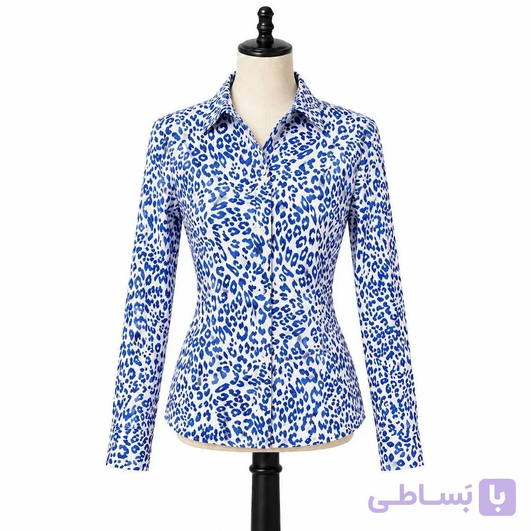 شومیز زنانه پلنگی آبی — تصویر 1