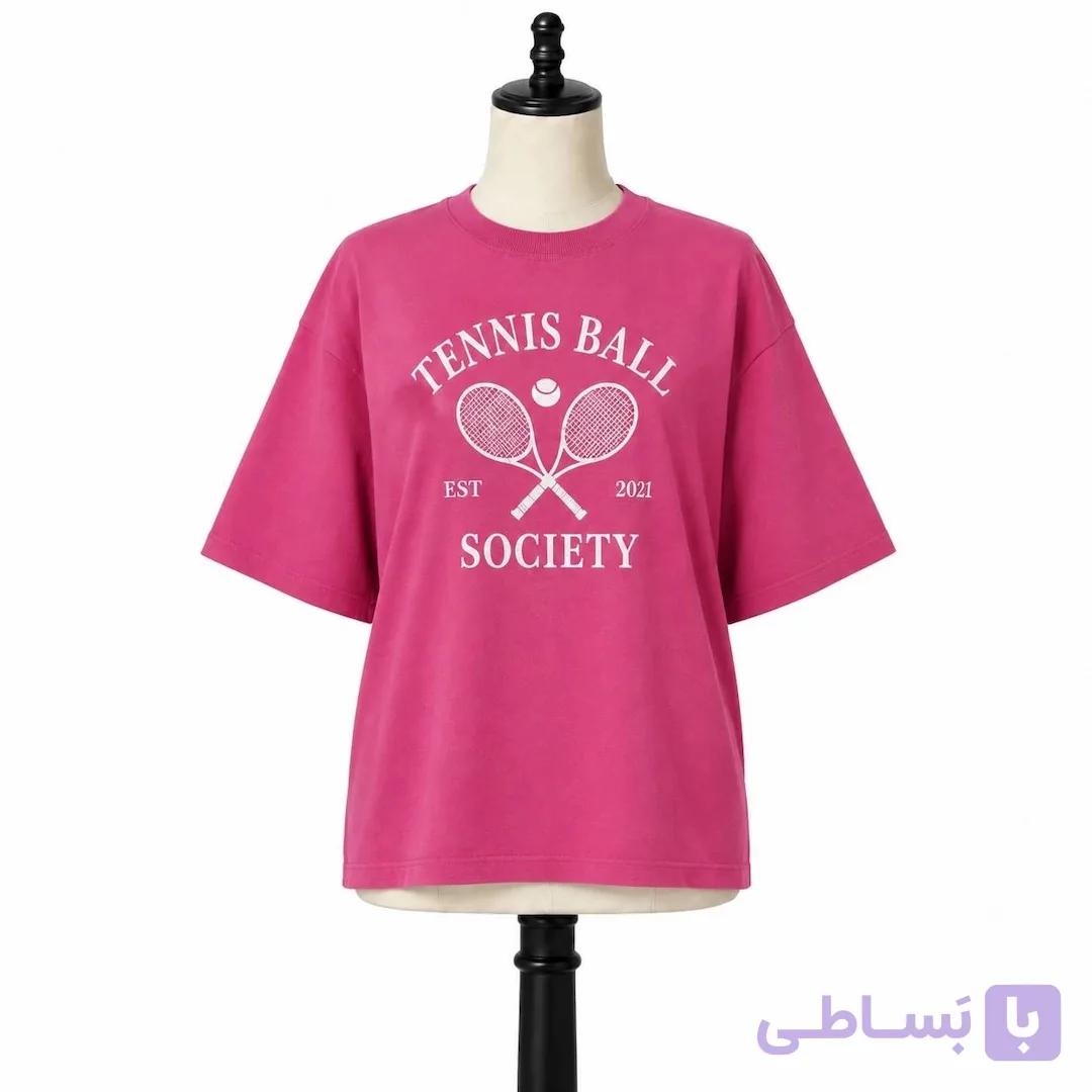 تیشرت زنانه سرخابی طرح تنیس