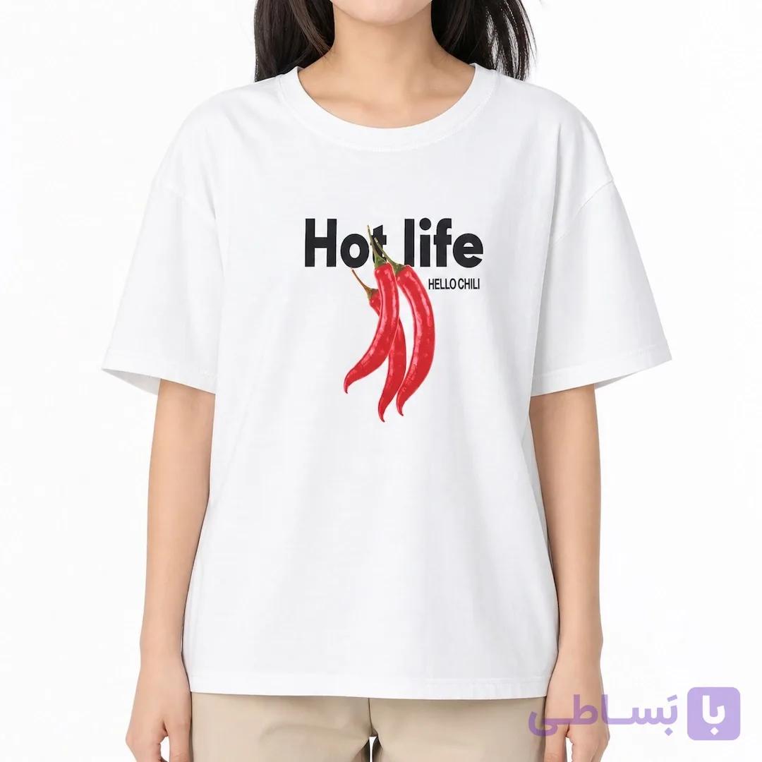 تی شرت زنانه سفید summer Hot life