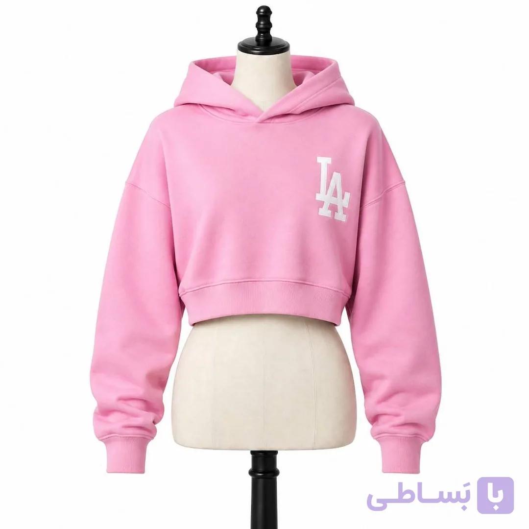 کراپ دورس زنانه کلاهدار LA صورتی کد MDC102