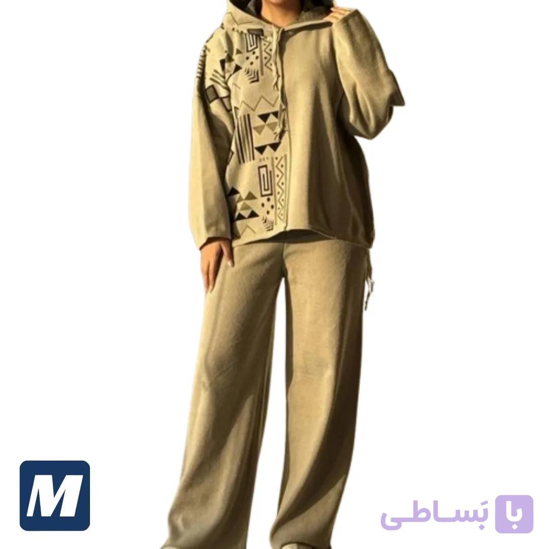ست بافت کلاهدار زنانه کرم کد MWS102