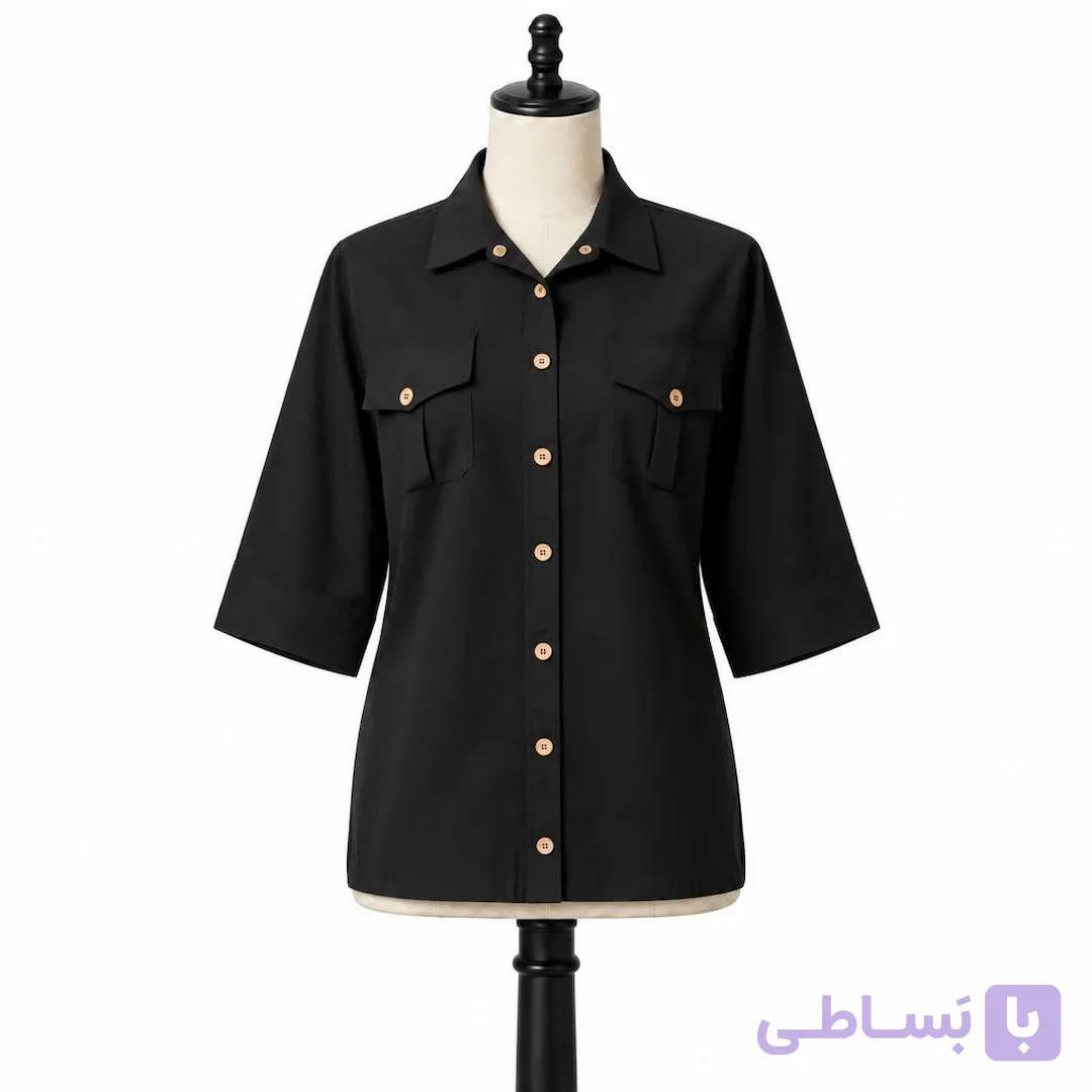 شومیز دکمه چوبی مشکی کد MS101