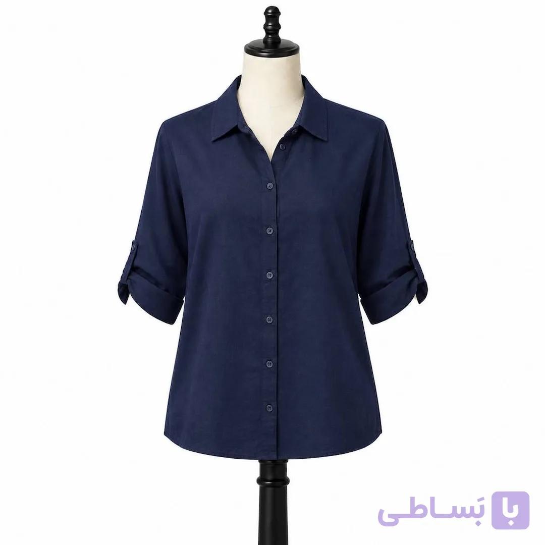 شومیز زنانه کرپ بافت‌دار سرمه‌ای