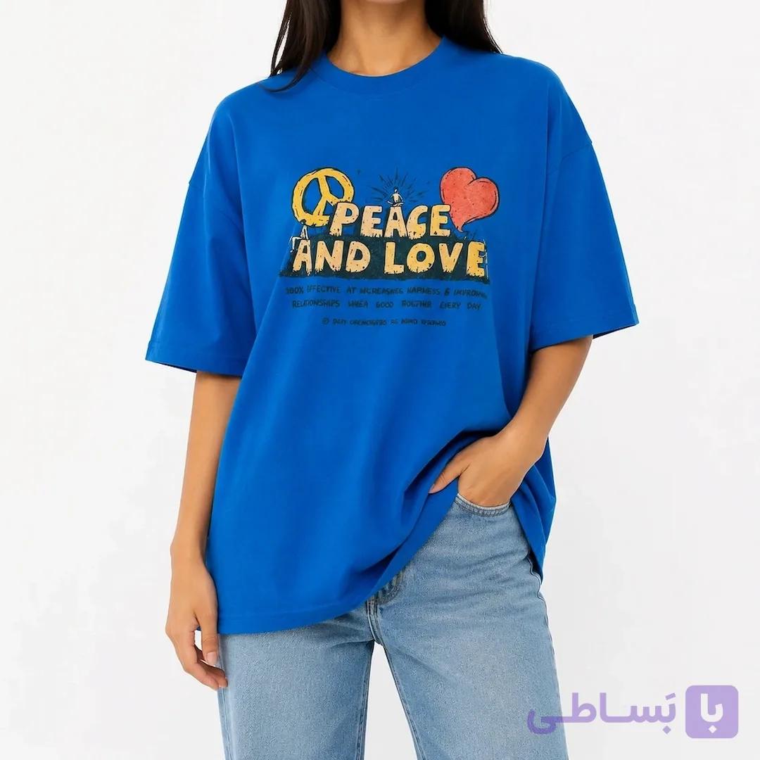 تی شرت زنانه Peace and Love آبی کد MTWP100 — تصویر 1