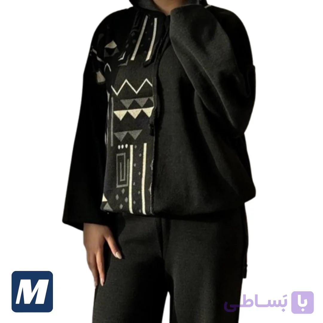 ست بافت کلاهدار زنانه مشکی کد MWS102