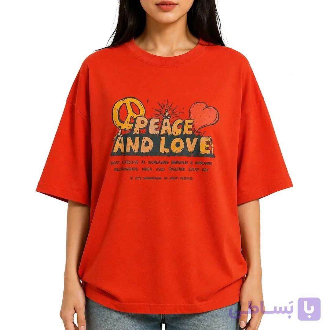 تی شرت زنانه Peace and Love نارنجی کد MTWP100 — تصویر 1