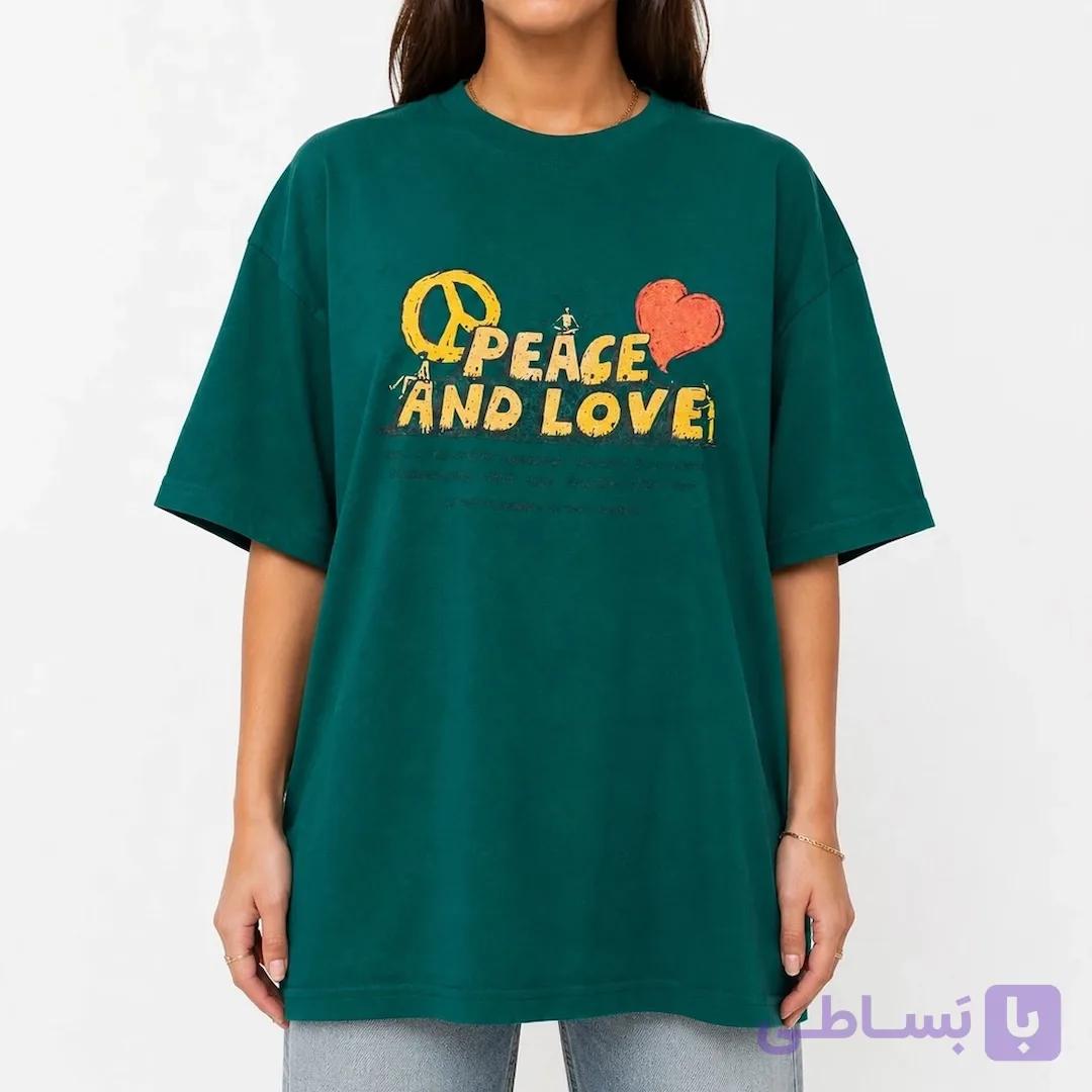 تی شرت زنانه Peace and Love سبز کد MTWP100 — تصویر 1