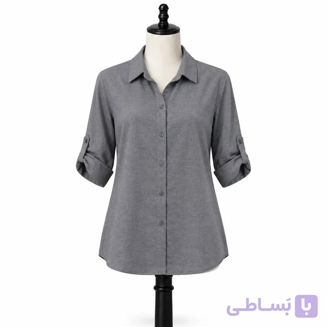 شومیز زنانه کرپ بافت‌دار طوسی