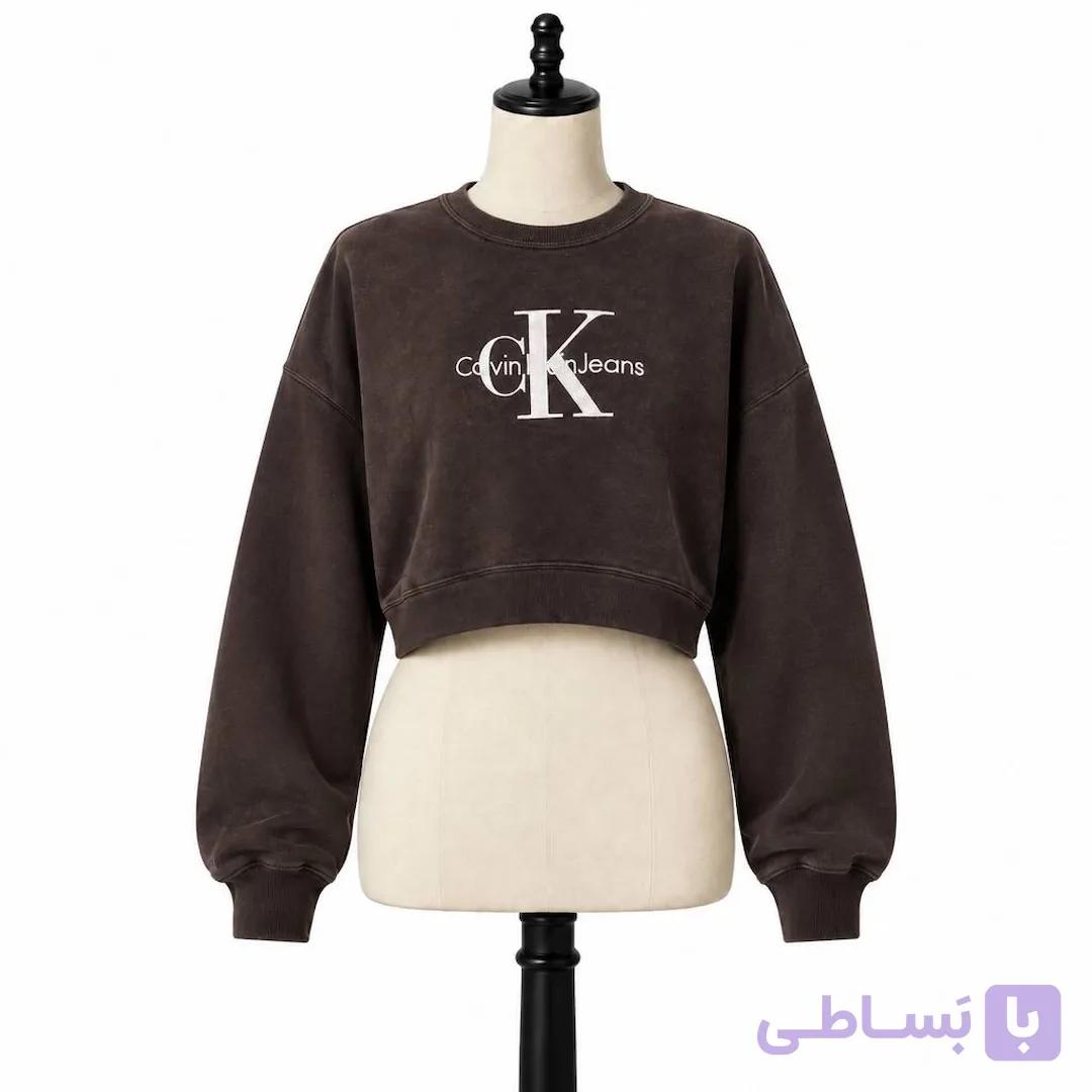 کراپ دورس زنانه قهوه‌ای طرح CK