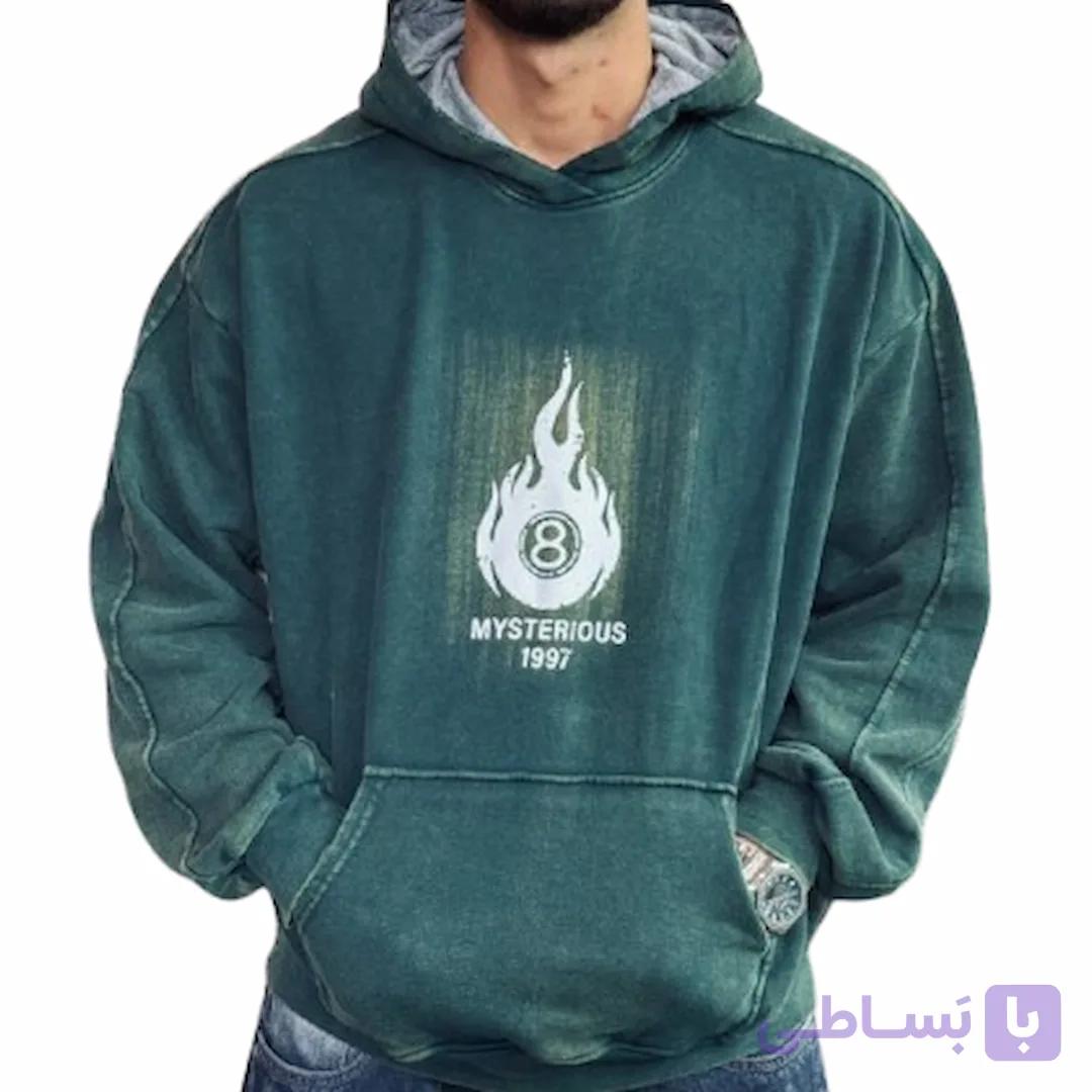 هودی مردانه سبز سنگشور طرح اتیش کد MD860 — تصویر 1