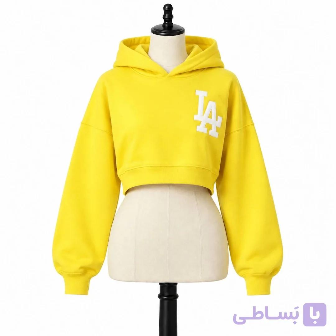 کراپ دورس زنانه کلاهدار LA زرد کد MDC102