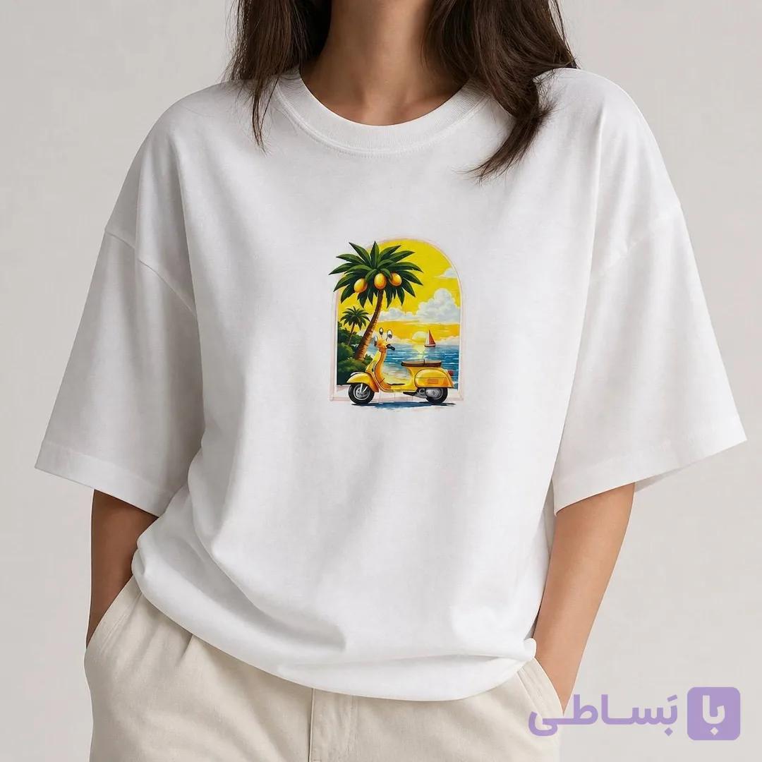 تی شرت زنانه سفید summer beach