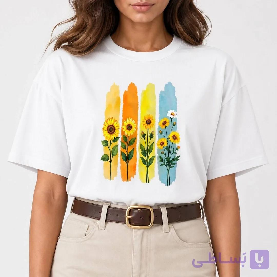 تی شرت زنانه سفید summer flower