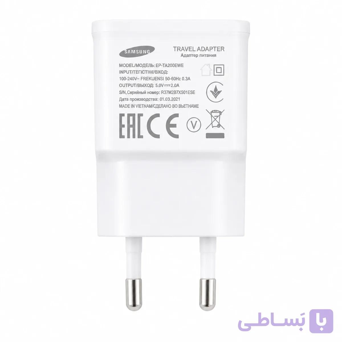 شارژر سامسونگ USB-A سفید – 10 وات (غیر اصلی) — تصویر 1