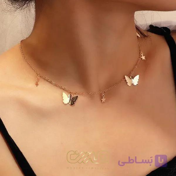 گردنبند آویز پروانه و ستاره زنانه مجلسی