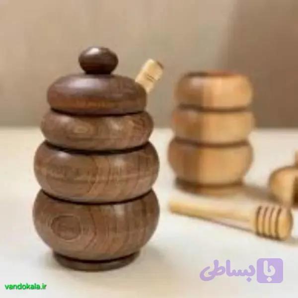 ظرف عسل خوری چوب گردو به همراه قاشق چوبی دست‌ساز — تصویر 1