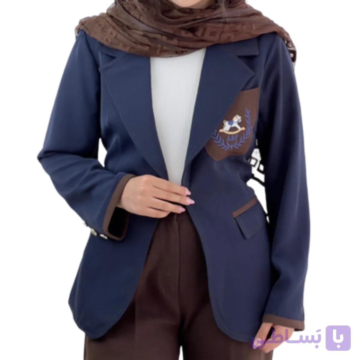 کت تک رنگ موکا پارچه اسلیم مدل گلدوزی مینیمال روی جیب