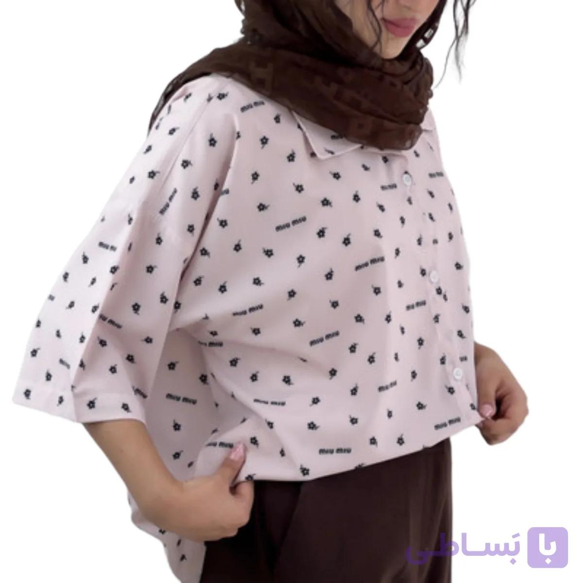 شومیز قلبی miu miu آستین کوتاه شیری