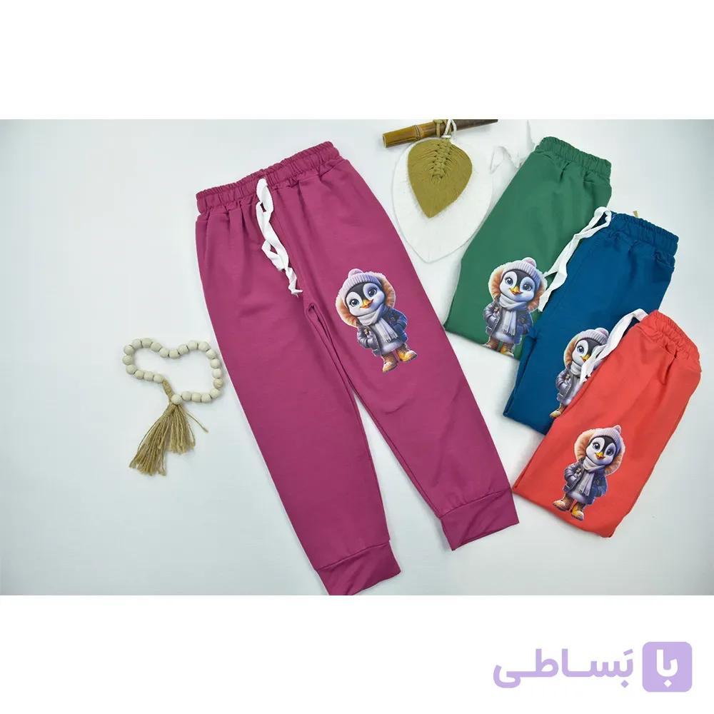 شلوار دخترانه طرح پنگوئن مدل راسته سایز 7 سال جنس اسپان