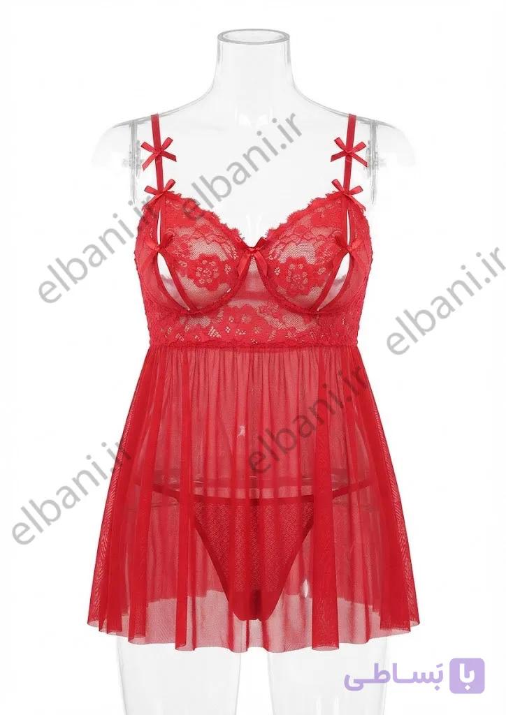 لباس خواب فانتزی آی تن فنردار قرمز کد 4042 با شورت - Sleepwear-ITAN زنانه