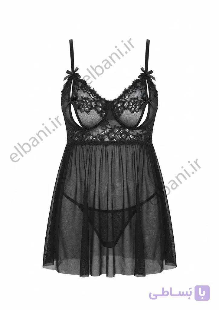 لباس خواب فانتزی آی تن فنردار مشکی کد 4042 با شورت - Sleepwear-ITAN زنانه