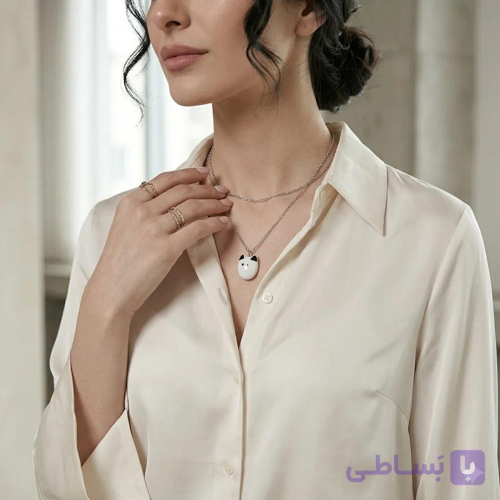 گردنبند فانتزی طرح گربه مینیاتوری (سفید مشکی)