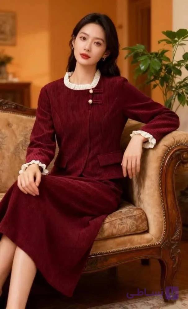 دوتیکه کت دامن مخمل کبریتی وارداتی — تصویر 1