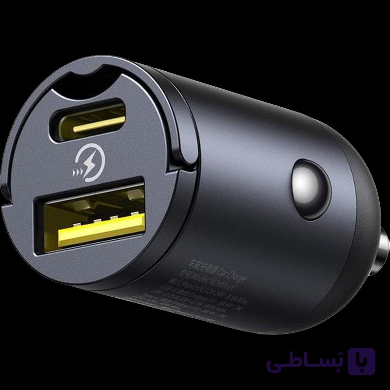 شارژر فندکی دو پورت بیسوس مدل VCHXX-UC توان 30 وات با پورت USB-A و USB Type-C، پشتیبانی از شارژ سریع PD3.0 — تصویر 1