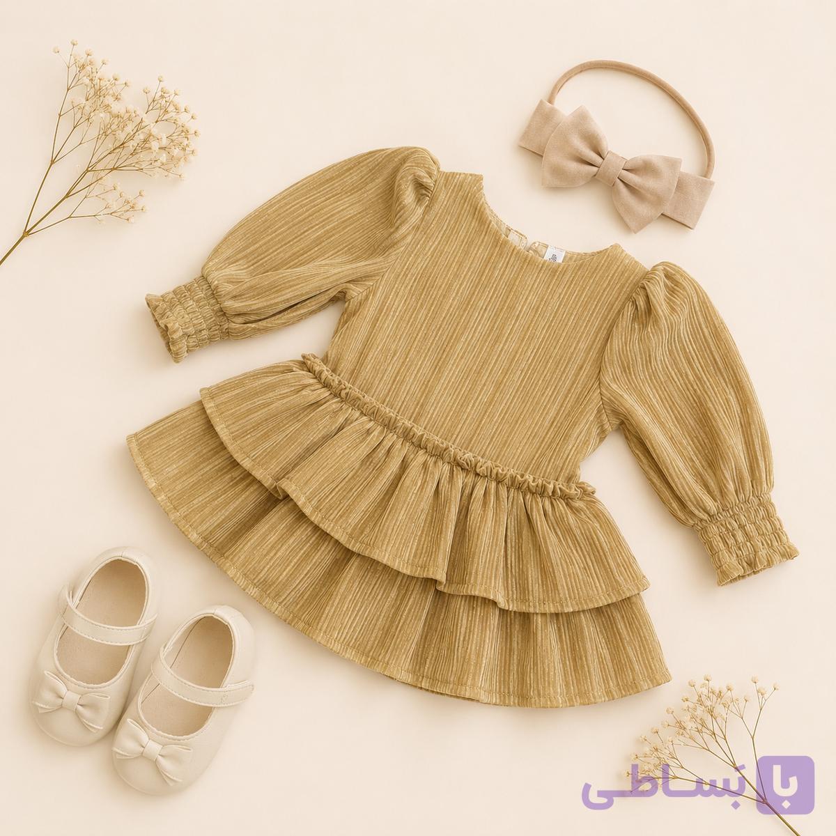 پیراهن مجلسی دخترانه طلایی برند Carters دارای برچب RN کد ۰۵۹