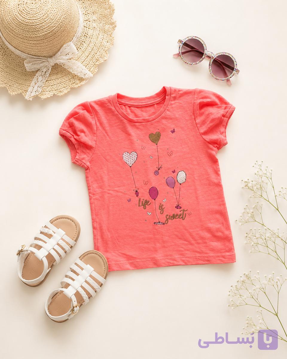 تیشرت دخترانه گلبهی نارنجی،برند TOPOLINO,نخ پنبه،کد ۰۳۳