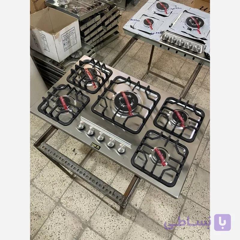 اجاق گاز صفحه ای توکار استیل اریکسان مدل لوفرا فلت پنج شعله ترموکوپل