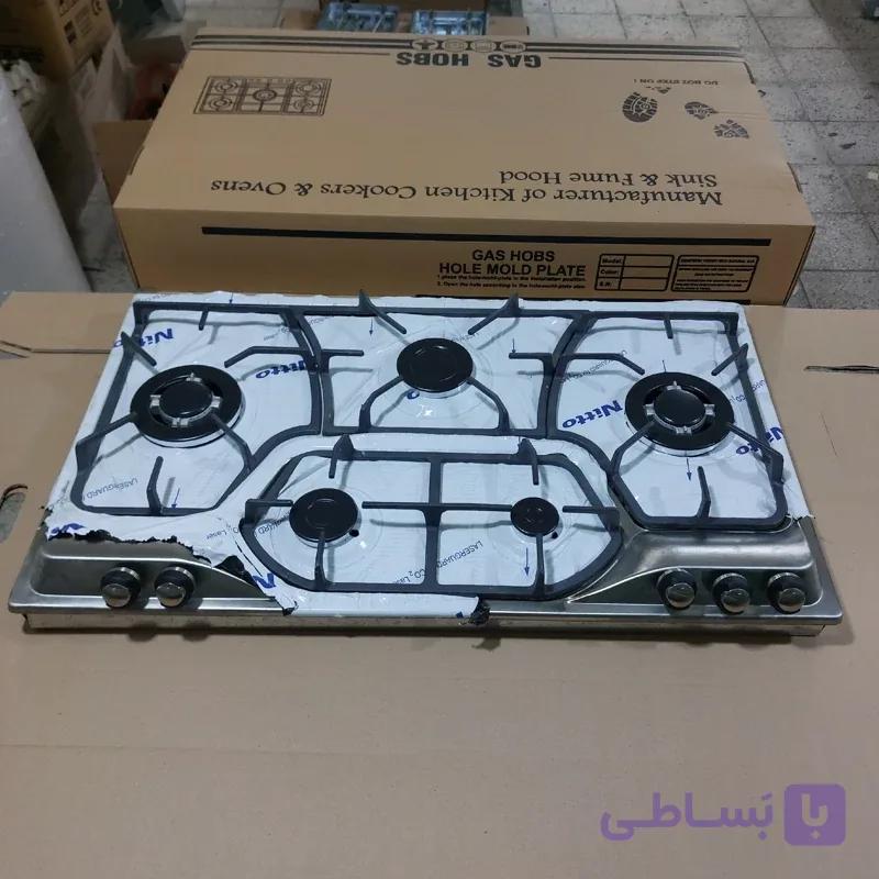 اجاق گاز صفحه ای توکار استیل اریکسان مدل 5 شعله دو پلوپز ترموکوپل