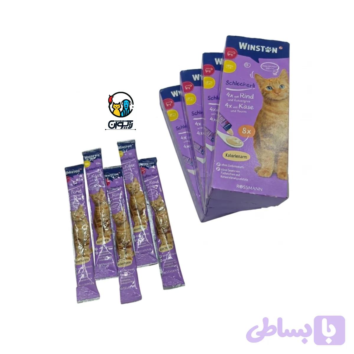 بستنی وینستون گربه طعم گاو و پنیر (پک ۸عددی) Winston Cat Creamy Treat with Cheese & Beef Flavor
