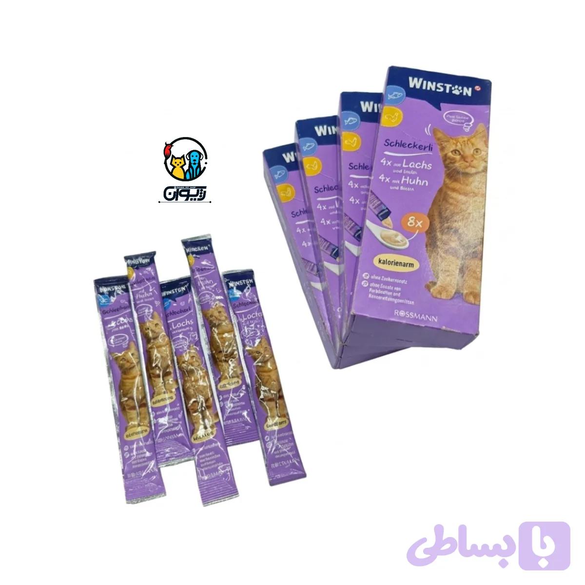 بستنی وینستون گربه طعم مرغ و ماهی (پک ۸ عددی) Winston Cat Creamy Treat with chicken & fish flavor