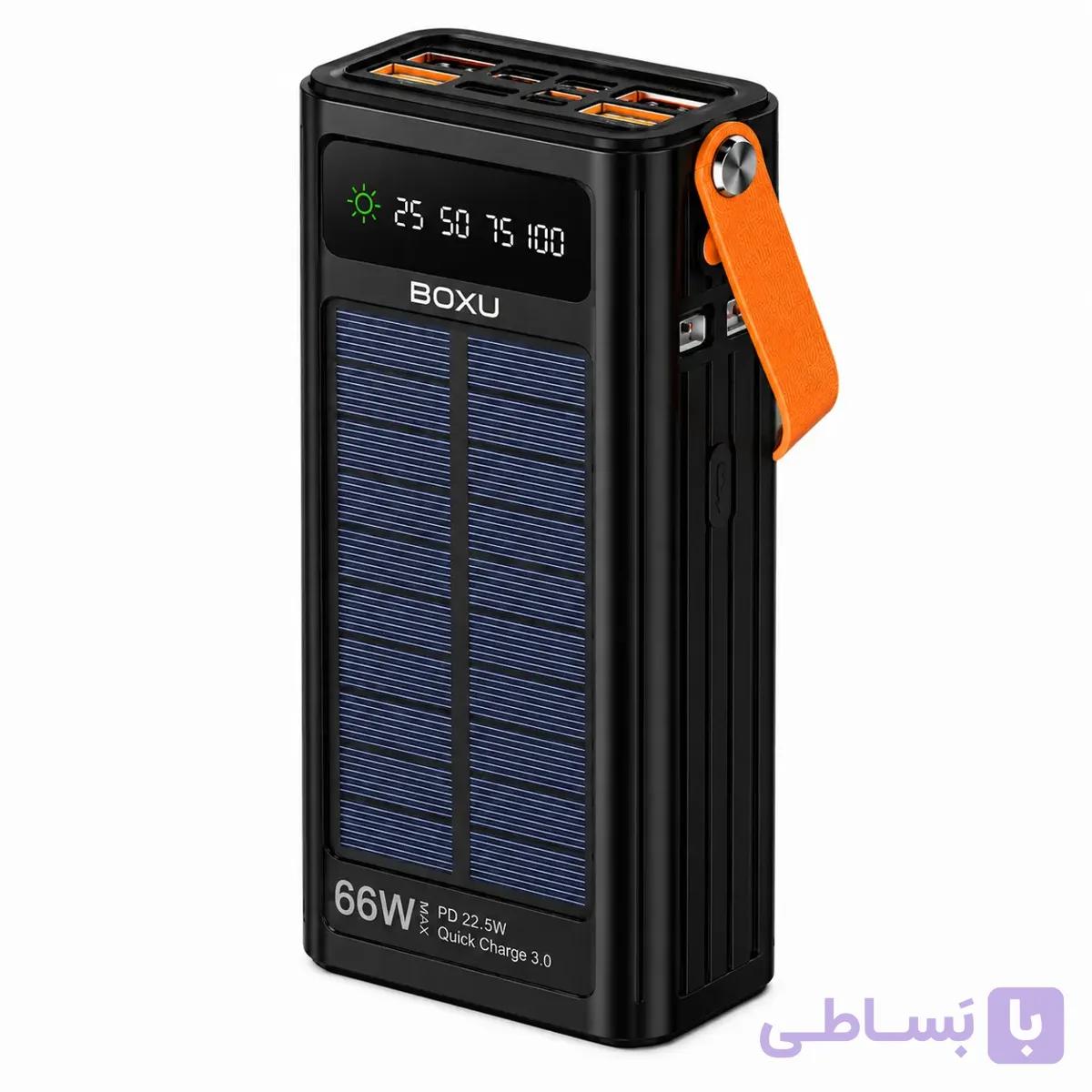 پاوربانک خورشیدی BOXU ظرفیت 30000mAh | پاوربانک 66 وات سولار