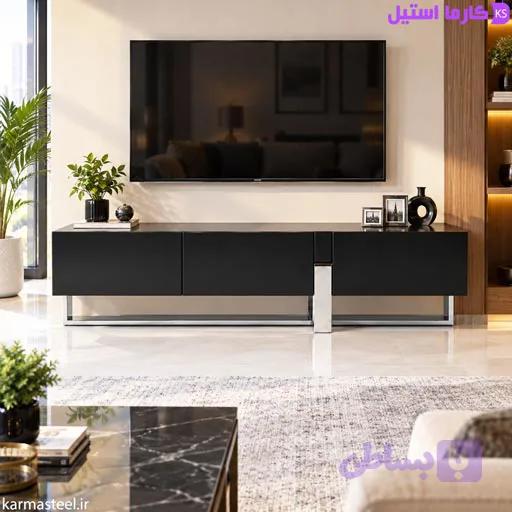 میز تلویزیون کد T2 بدنه هایگاس پایه استیل — تصویر 1