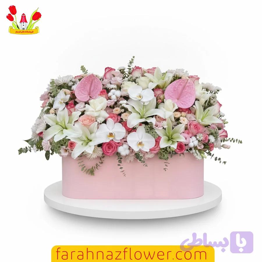 باکس گل خواستگاری لیلیوم، آنتوریوم و رز کد K035 | گل فرحناز