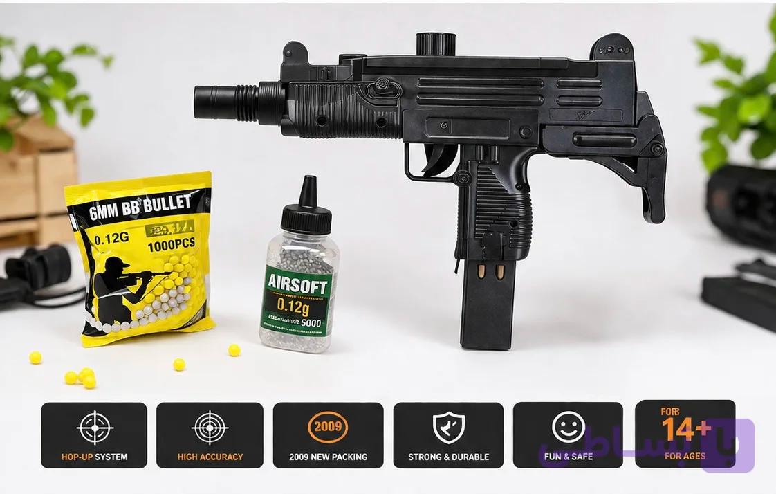تفنگ اسباب‌بازی یوزی M35 مدل Airsoft Gun | فنری تیر ۶ میلی‌متری