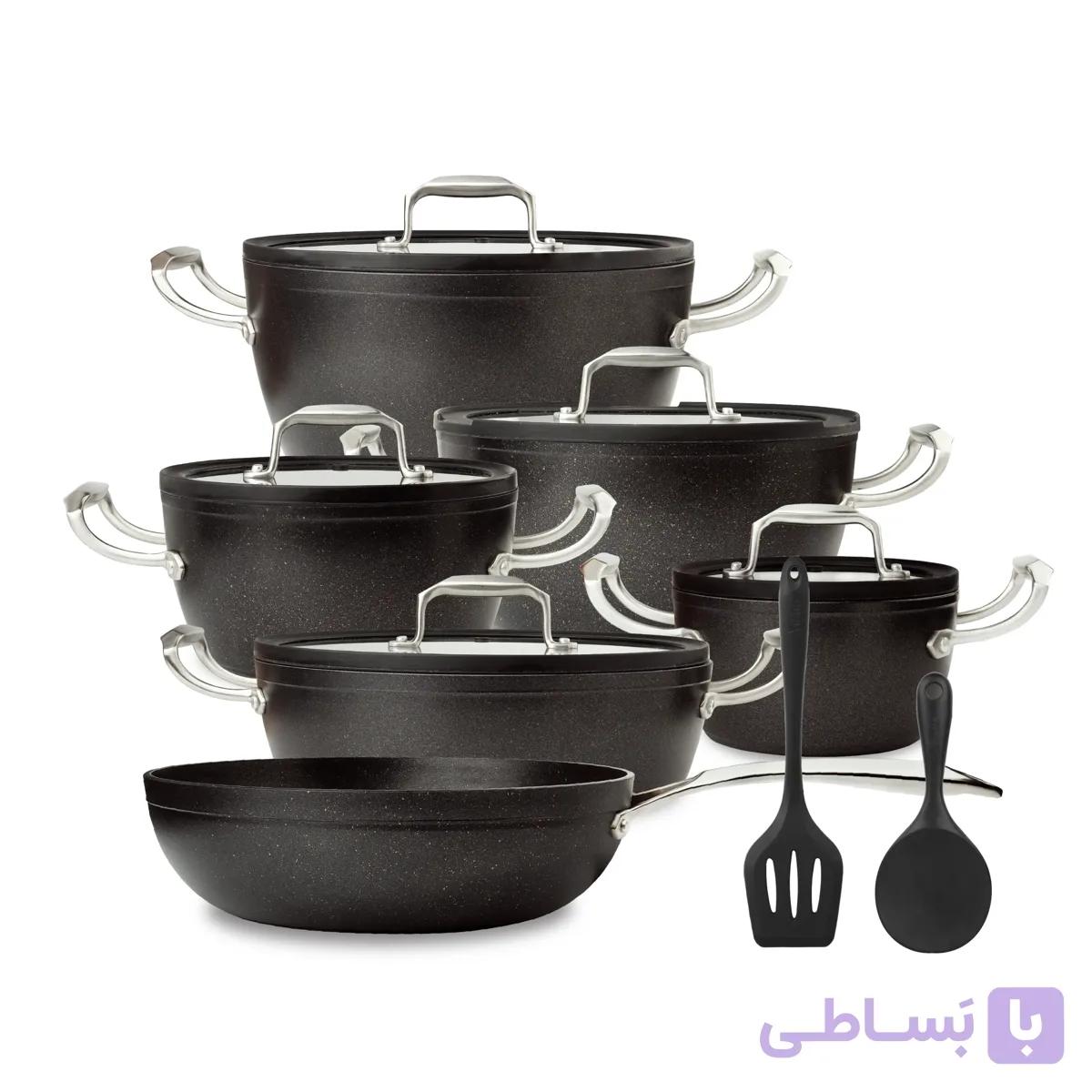 سرویس فورج ۱۳ پارچه گرانیتی تیارا مدل Artia رنگ مشکی