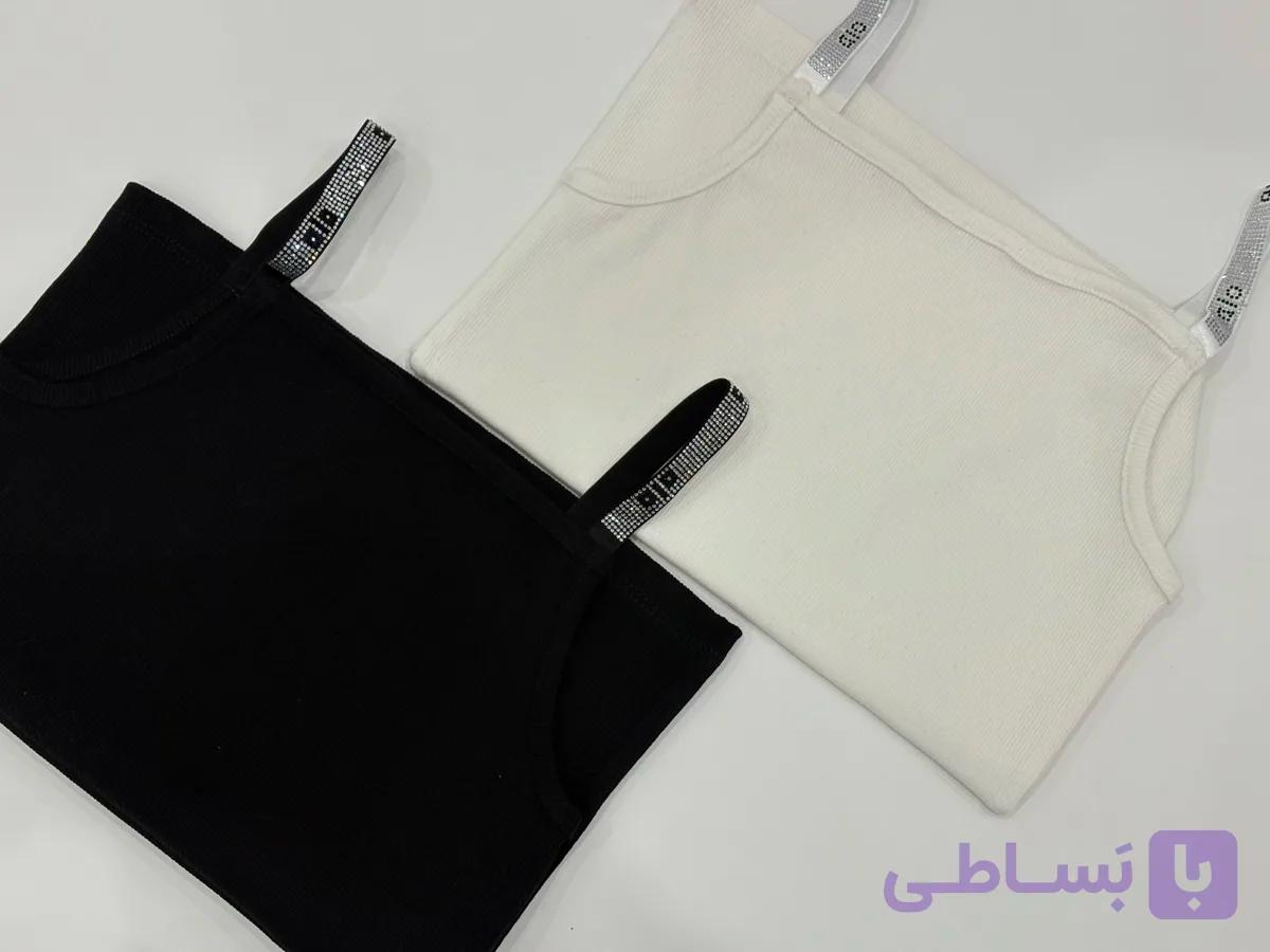 تاپ زنانه ساده کبریتی بند نگین دار جنس نخی