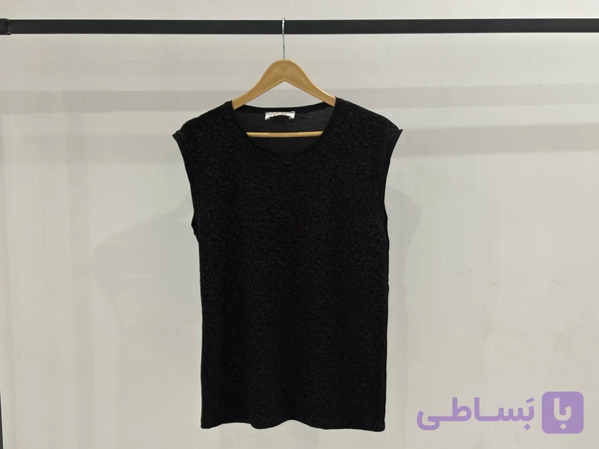 تاپ زنانه مشکی طرح لمه جنس نخ ویسکوز