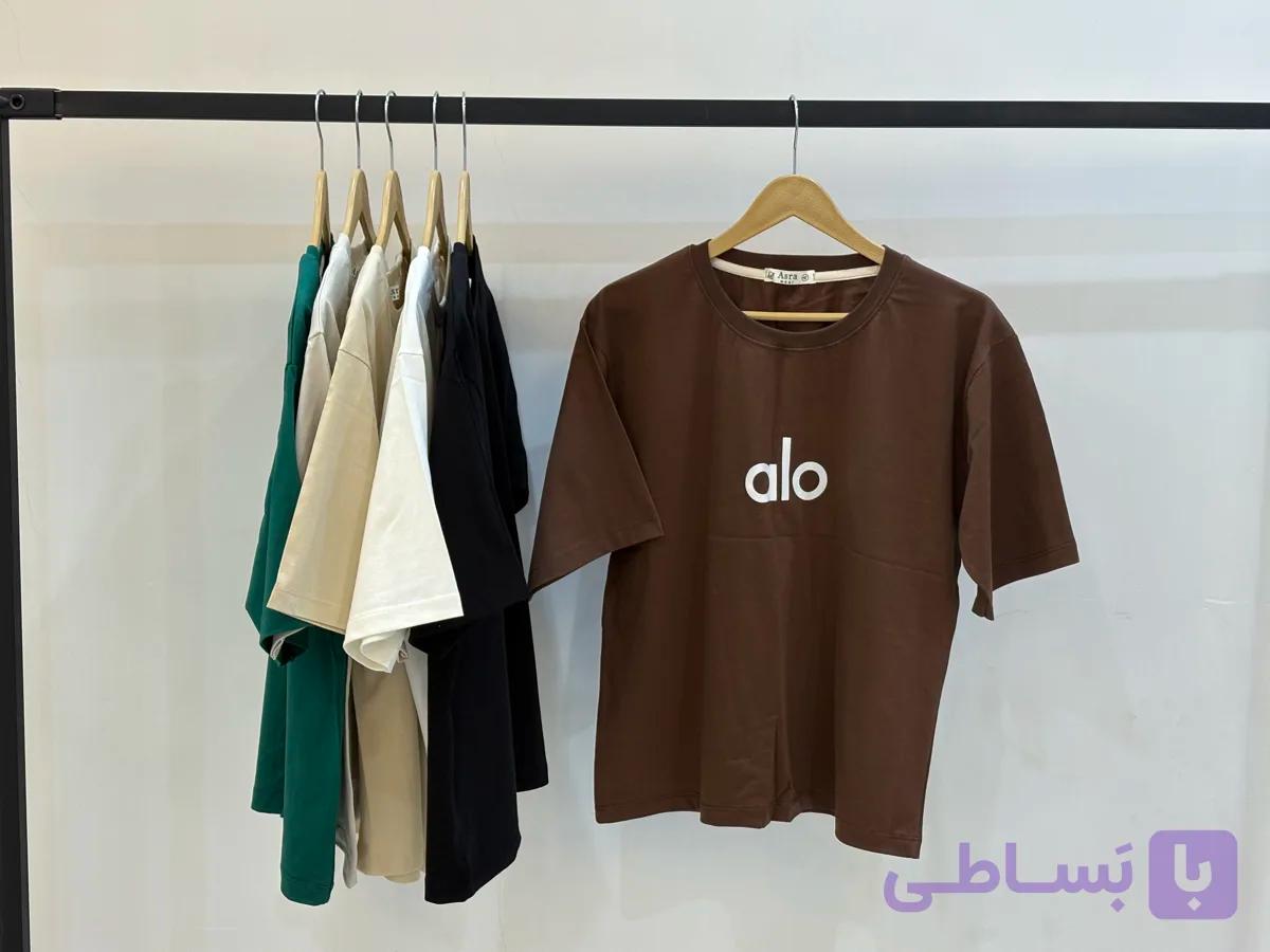 تیشرت زنانه نه پنبه طرح aloآستین سه ربع