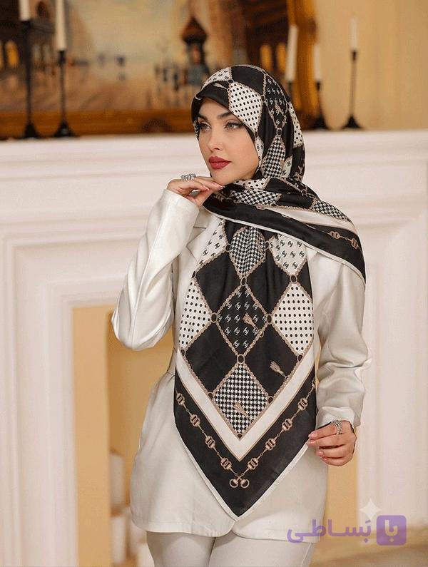روسری حریر مشکی زنانه در پنج طرح متنوع