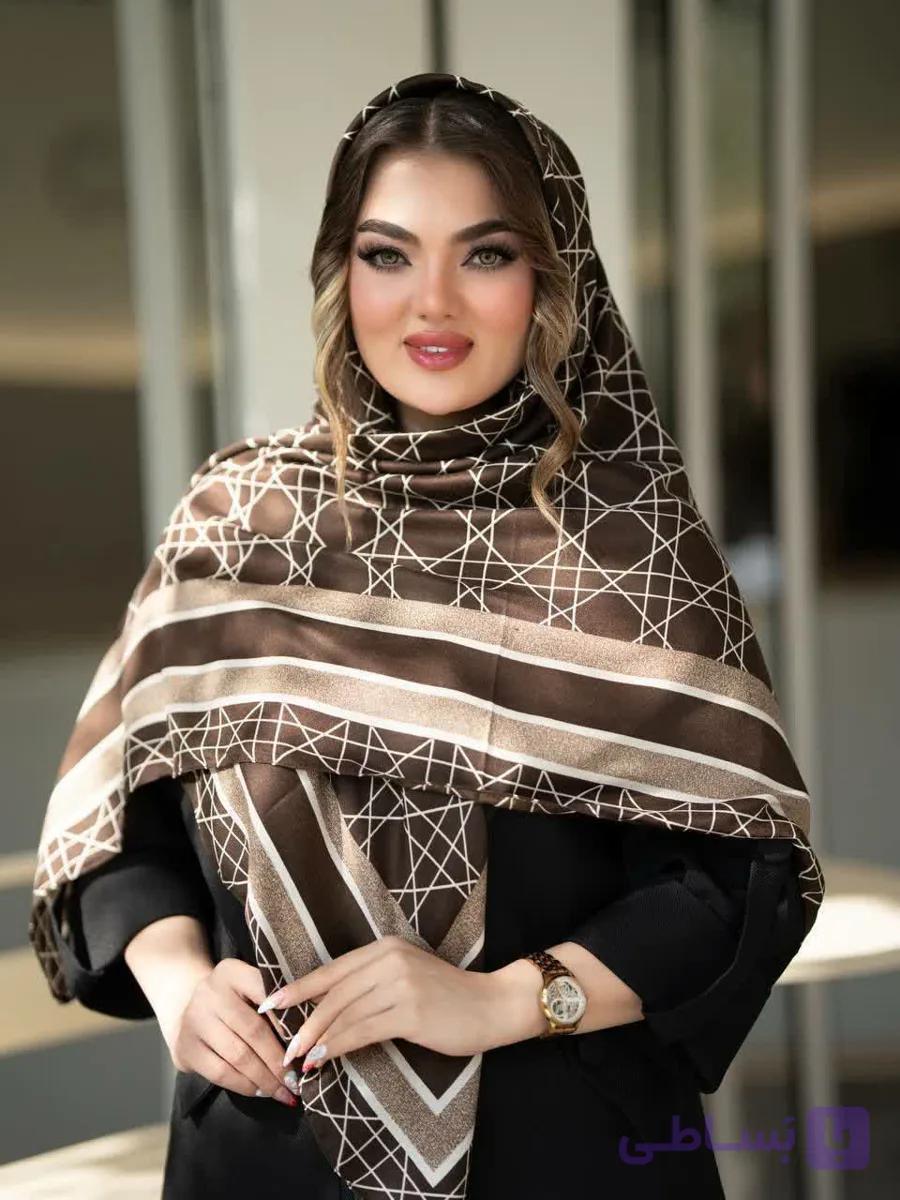 روسری نخی قواره بزرگ جدید قهوه ای