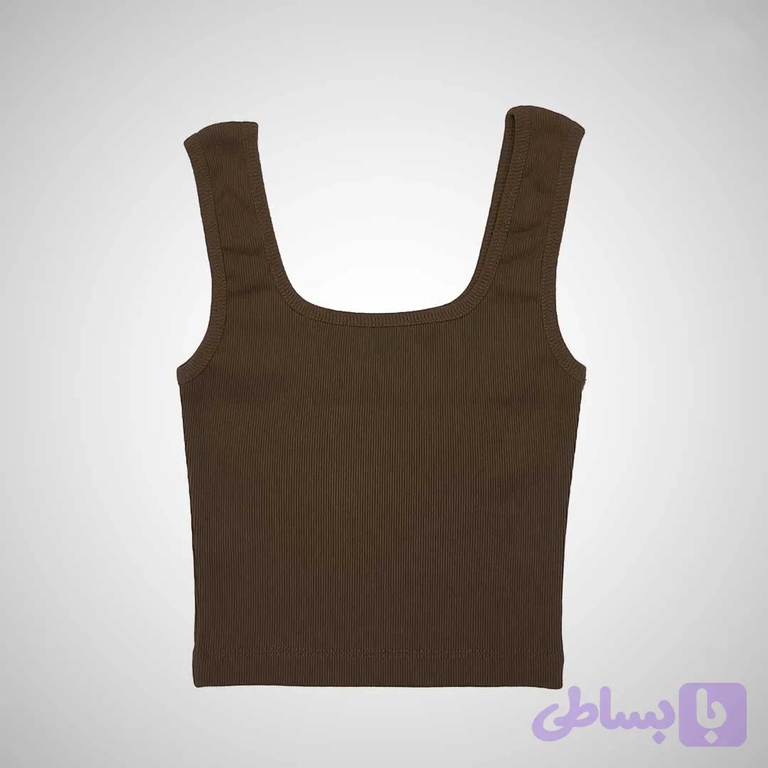 تاپ کراپ زنانه یقه خشتی سرمه ای رنگ