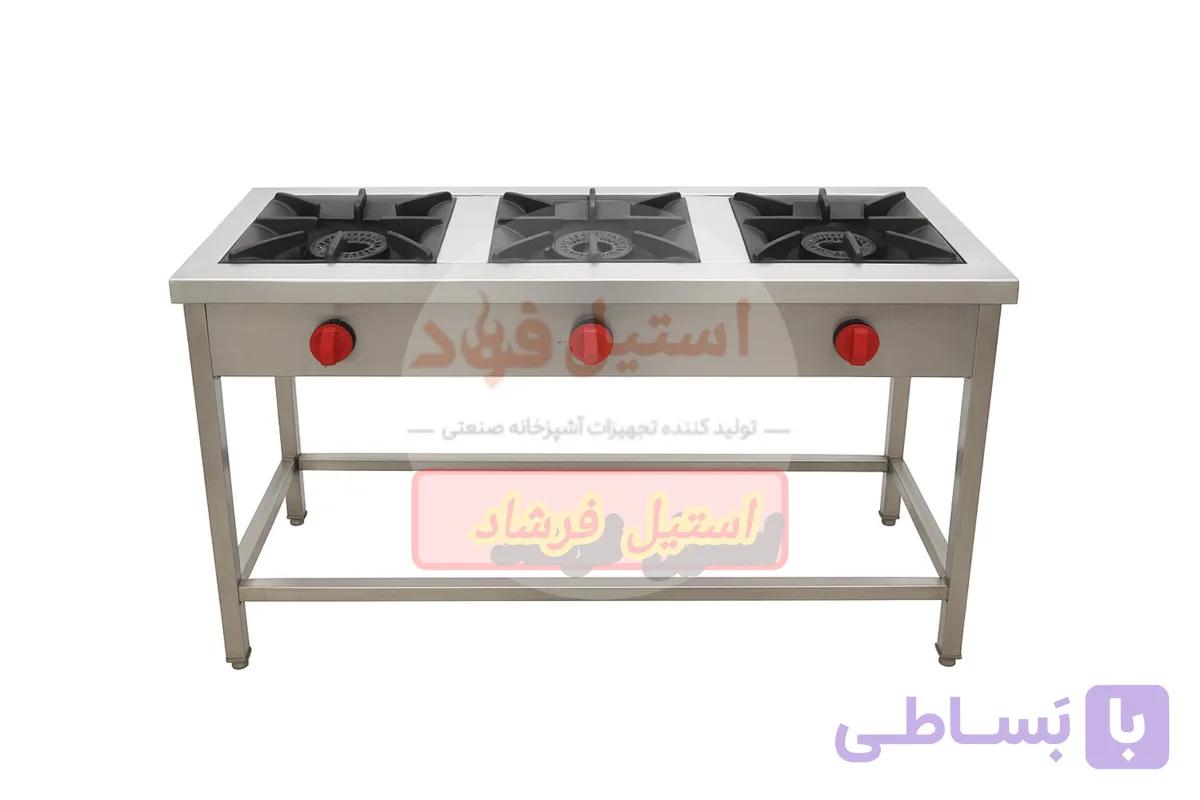 اجاق سه شعله خطی صنعتی | قدرت پخت بالا برای رستوران‌ها و فست‌فود — تصویر 1