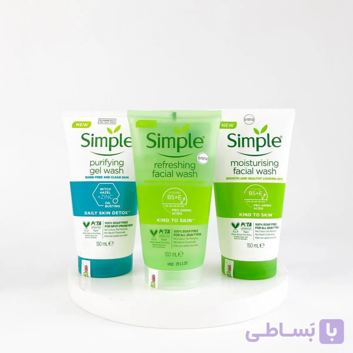 ژل شستشوی صورت سیمپل Simple | پاک‌کننده ملایم و‌ آبرسان حجم ۱۵۰ میل (اورجینال)