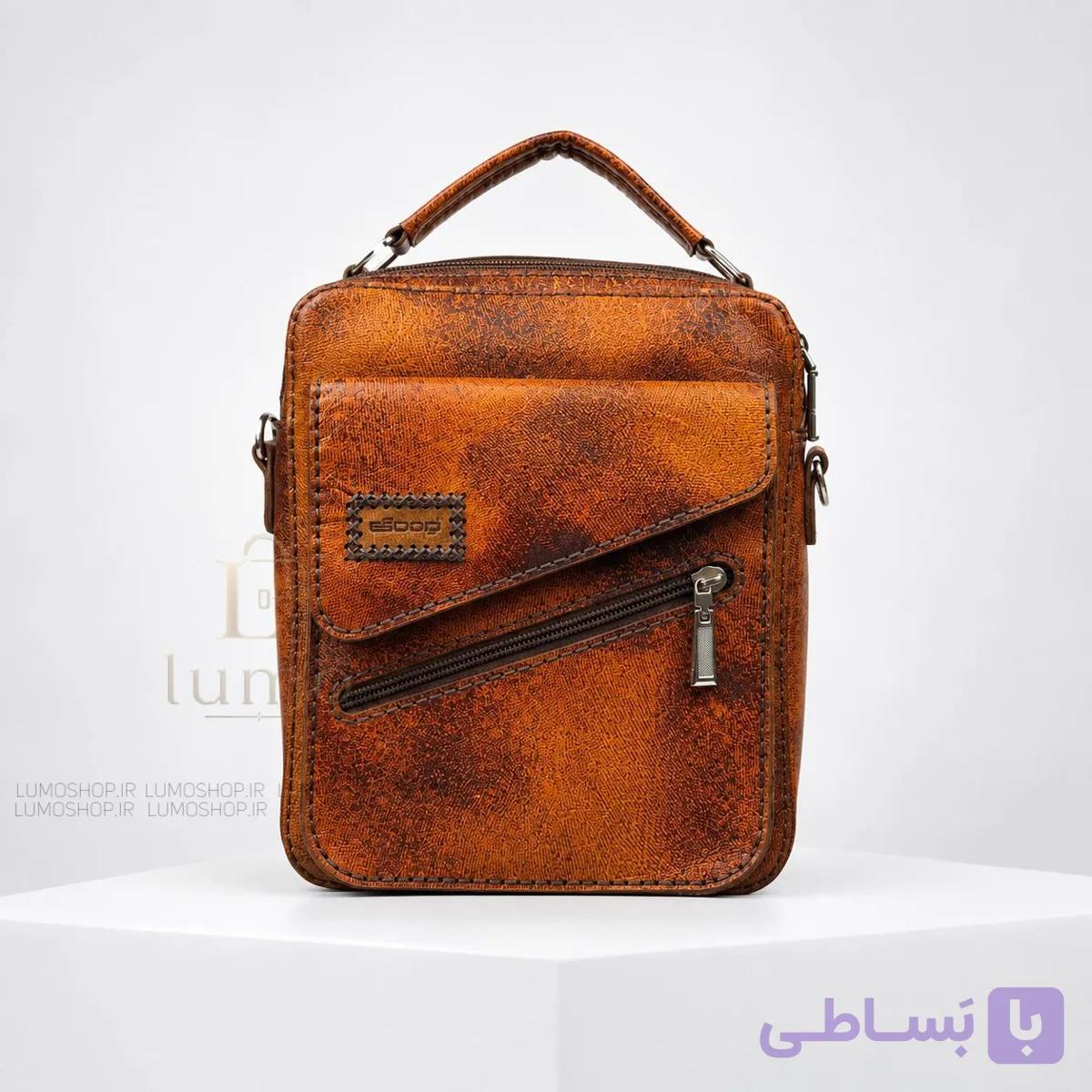 کیف دوشی چرم طبیعی (چرم شتر، جیب‌های متعدد، ابعاد 22 در 18) | فروشگاه لومو — تصویر 1