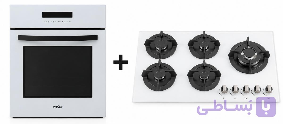 اجاق گاز پنج شعله پیکسار مدل GPK50W + فر هجده برنامه ی پیکسار مدل P518